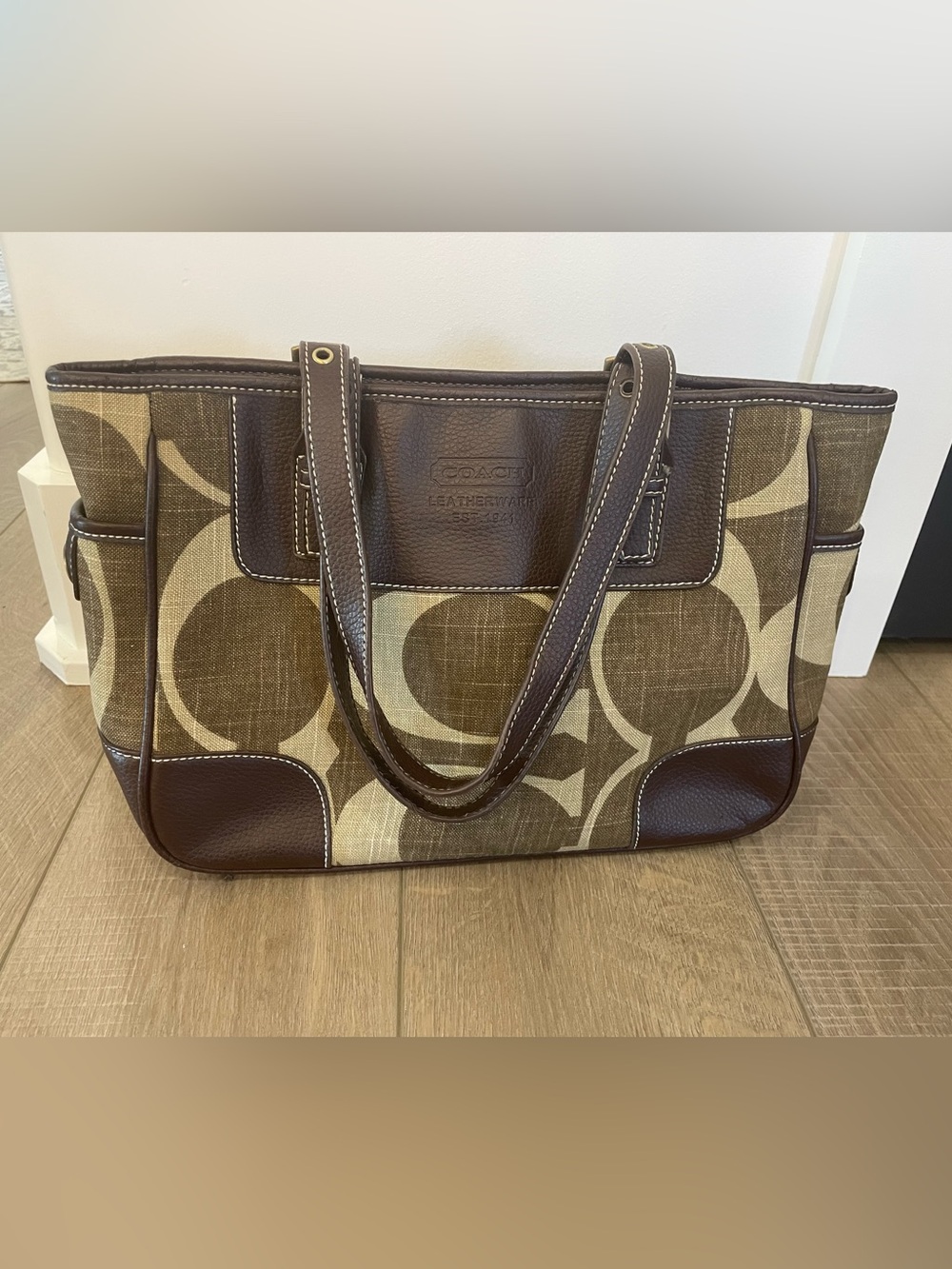 Coach Brown and Cream Signature Canvas Tote